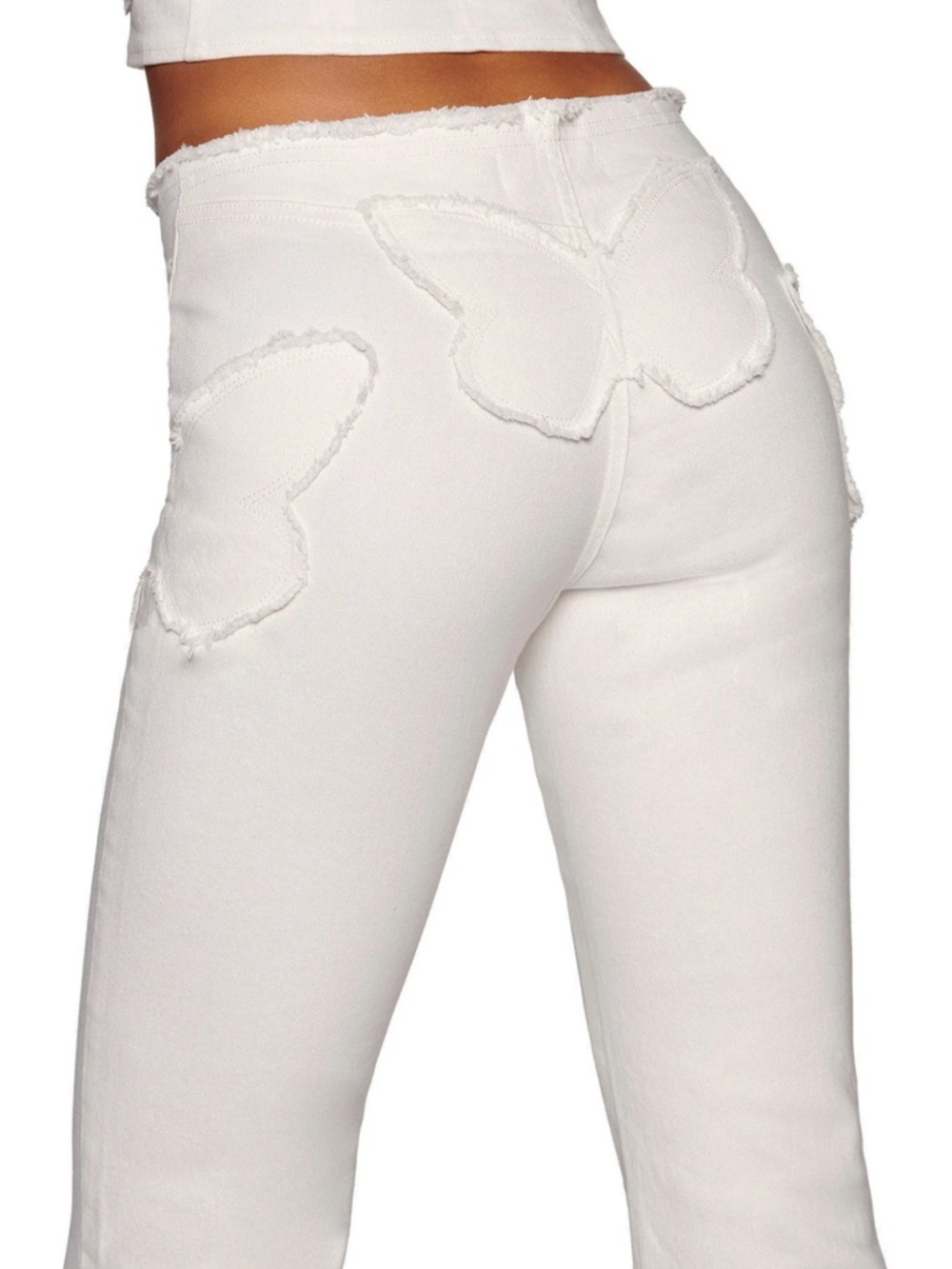 I.AM.GIA Saffiyah Pants White Low Rise Flare Jeans with Butterlies